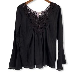 Forgotten Grace Black Crochet‎ Bell Sleeve New S